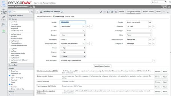 servicenow enterprise service management screenshot