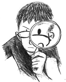 sketch of kid in glasses with magnifying glass